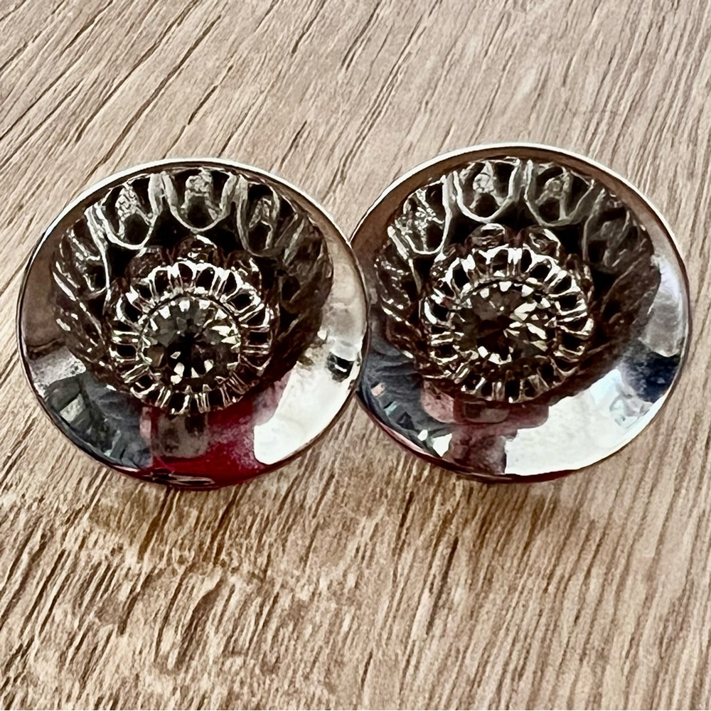 SWANK Silver Tone Cufflinks With Rhinestone Vintage‎